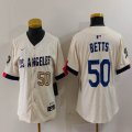 Women Nike Los Angeles Dodgers #50 Mookie Betts beige fashion majestic baseball jerseys 02