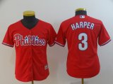 Youth Philadelphia Phillies #3 Bryce Harper red majestic mlb Jersey