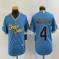 Women Nike Milwaukee Brewers #4 Paul Molitor skyblue majestic baseball Jersey city version