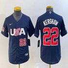 Youth 2023 World Cup #22 Clayton Kershaw blue USA majestic baseball jerseys