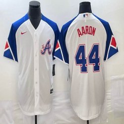 Nike Atlanta Braves #44 Hank Aaron white majestic baseball jerseys city version 01