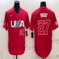 2023 World Cup #27 Mike Trout red USA majestic baseball jerseys 01