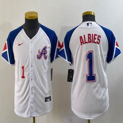 Women Nike Anaheim Angels #1 Ozzie Albies white blue majestic baseball city version 02