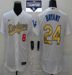 Los Angeles Dodgers #8 and #24 Kobe Bryant white gold Flexbase Authentic Collection Jersey -BD