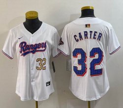 Youth Nike Texas Rangers #32 Evan Carter white majestic baseball jerseys Champion patch-BD 03