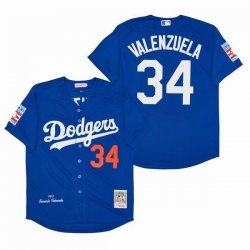 Los Angeles Dodgers 34 Fernando Valenzuela blue throwback mlb jersey-SG