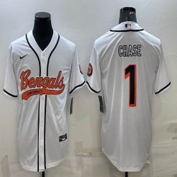 Nike Cincinnati Bengals #1 Ja\'Marr Chase white baseball jerseys Joint name-BD