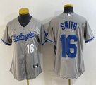 Women Los Angeles Dodgers #16 Will Smith gray majestic baseball Jersey 04