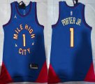 Jordan logo Denver Nuggets #1 Michael Porter Jr blue red nba Jersey-XD