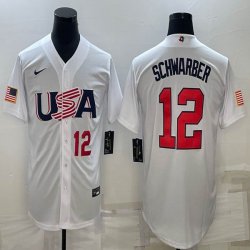 2023 World Cup #12 Kyle Schwarber white USA majestic baseball jerseys 07