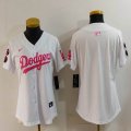 Women Nike Los Angeles Dodgers white pink fashion MLB baseball Jersey-Joint name-BD