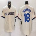 Nike Los Angeles Dodgers #18 Yoshinobu Yamamoto beige fashion MLB baseball Jersey