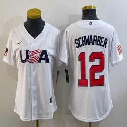 Youth 2023 World Cup #12 Kyle Schwarber white USA majestic baseball jerseys 05