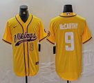 Minnesota Vikings #9 J.J. McCarthy yellow baseball jersey Joint Name 01