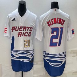 Puerto Rico Baseball #21 Roberto Clemente White 2023 World Baseball Classic Replica Player Jersey 04