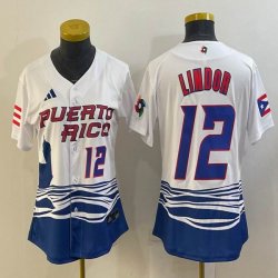 Women Puerto Rico Baseball Francisco Lindor White 2023 World Baseball Classic Replica Player Jersey 02