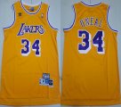 Los Angeless Lakers #34 Shaquille O'Neal yellow throwback basketball Jersey -XD