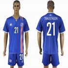 2016 Iceland team TRAUSTASON #21 blue soccer jerseys home