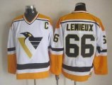 NHL Pittsburgh Penguins #66 M.Lemieux White Throwback Jersey C patch(1)