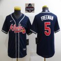 Youth Nike Atlanta Braves #5 Freddie Freeman blue majestic baseball jersey 2021 MLB World Series