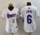 Women Nike Texas Rangers #6 Josh Jung white majestic baseball jerseys Champion patch-BD 02