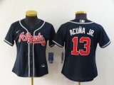 Women Nike Atlanta Braves #13 Ronald Acuna Jr. dark blue majestic baseball jersey