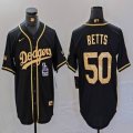 Dodgers #50 Mookie Betts black gold fashion majestic baseball Jersey-BD 05