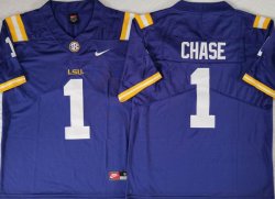 LSU Tigers #1 Ja\'Marr Chase blue college football jerseys