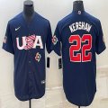 2023 World Cup #22 Clayton Kershaw blue USA majestic baseball jerseys 09