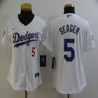 Custom Women Dodgers #5 Corey Seager Nike white Dodger World Series Champions Flexbase Authentic Collection Jersey-BD