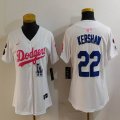 Women Nike Los Angeles Dodgers #22 Clayton Kershaw white pink fashion MLB baseball Jersey-Joint name-BD 02