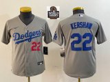 Youth Nike Los Angeles Dodgers 22 Clayton Kershaw gray majestic baseball jerseys-CY