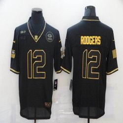 Nike Green Bay Packers #12 Aaron Rodgers black throwback Salute To Service Limited Jersey-BD