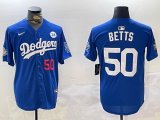 2024 World Series Los Angeles Dodgers #50 Mookie Betts Nike blue majestic baseball Jersey -BD