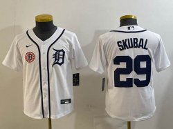 Youth Nike Detroit Tigers #29 Skubal white Majestic baseball jerseys -BD 01