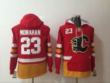 2017 Calgary Flames #23 Sean Monahan red ice beige hockey Hooded Sweatshirt