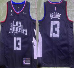 Jordan logo Los Angeles Clippers #13 Paul George black NBA jerseys 6 patch-XD