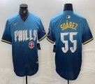 Nike Philadelphia Phillies #55 Ranger Suarez blue majestaic baseball jersey city version 04