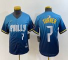 Youth Nike Philadelphia Phillies #7 Trea Turner blue majestic baseball jerseys city version 03