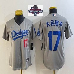 Women 2024 World Series Champions patch Los Angeles Dodgers #17 Shohei Ohtani Nike gray baseball Jersey -BD 04