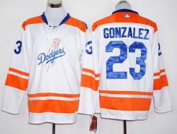 Los Angeles Dodgers Authentic #23 Adrian Gonzalez white orange long sleeves baseball jersey