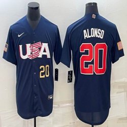 2023 World Cup #20 Pete Alonso blue USA majestic baseball jerseys 03