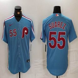 Nike Philadelphia Phillies #55 Ranger Suarez skyblue throwback majestaic baseball jersey 02