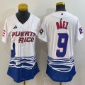 Women Puerto Rico #9 Baseball Javier Báez White 2023 World Baseball Classic Replica Player Jersey 08