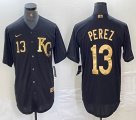 Nike Kansas City Royals #13 Salvador Perez black gold majestic baseball jerseys 03