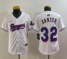 Youth Nike Texas Rangers #32 Evan Carter white majestic baseball jerseys Champion patch-BD