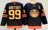 Edmonton Oilers #99 Wayne Gretzky Navy Ice Hockey jerseys C patch-PD