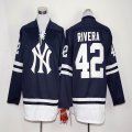 New York Yankees #42 Mariano Rivera dark blue long sleeves baseball jersey