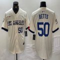 Nike Los Angeles Dodgers #50 Mookie Betts beige fashion majestic baseball Jerseys-BD 02