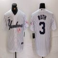 Nike New York Yankees #3 Babe Ruth white MLB baseball Jersey Joint name -BD 06